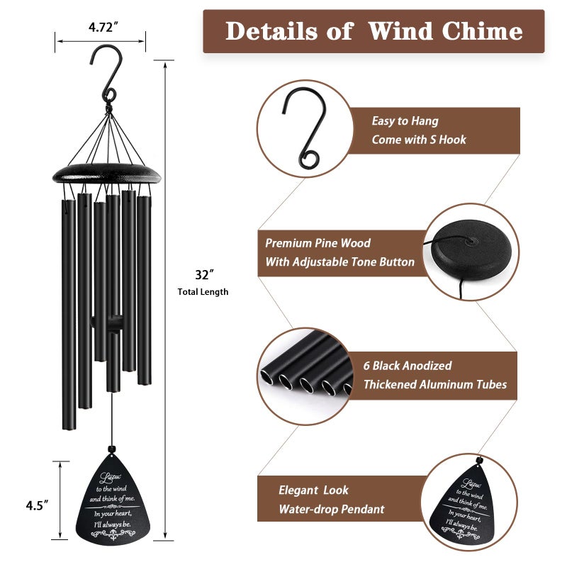 Soopau Memorial Wind Chimes  32'' Sympathy Wind Chimes for Loss of Loved One  Sympathy Gift  Memorial/Bereavement/Condolences Gift Baskets for Loss  Windchimes in Memory of a Loved One (Metal) - Image 4